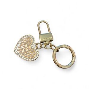 CROCS Gold Heart Key Holder Purse Charm with Crystal and Pearl like Accents
